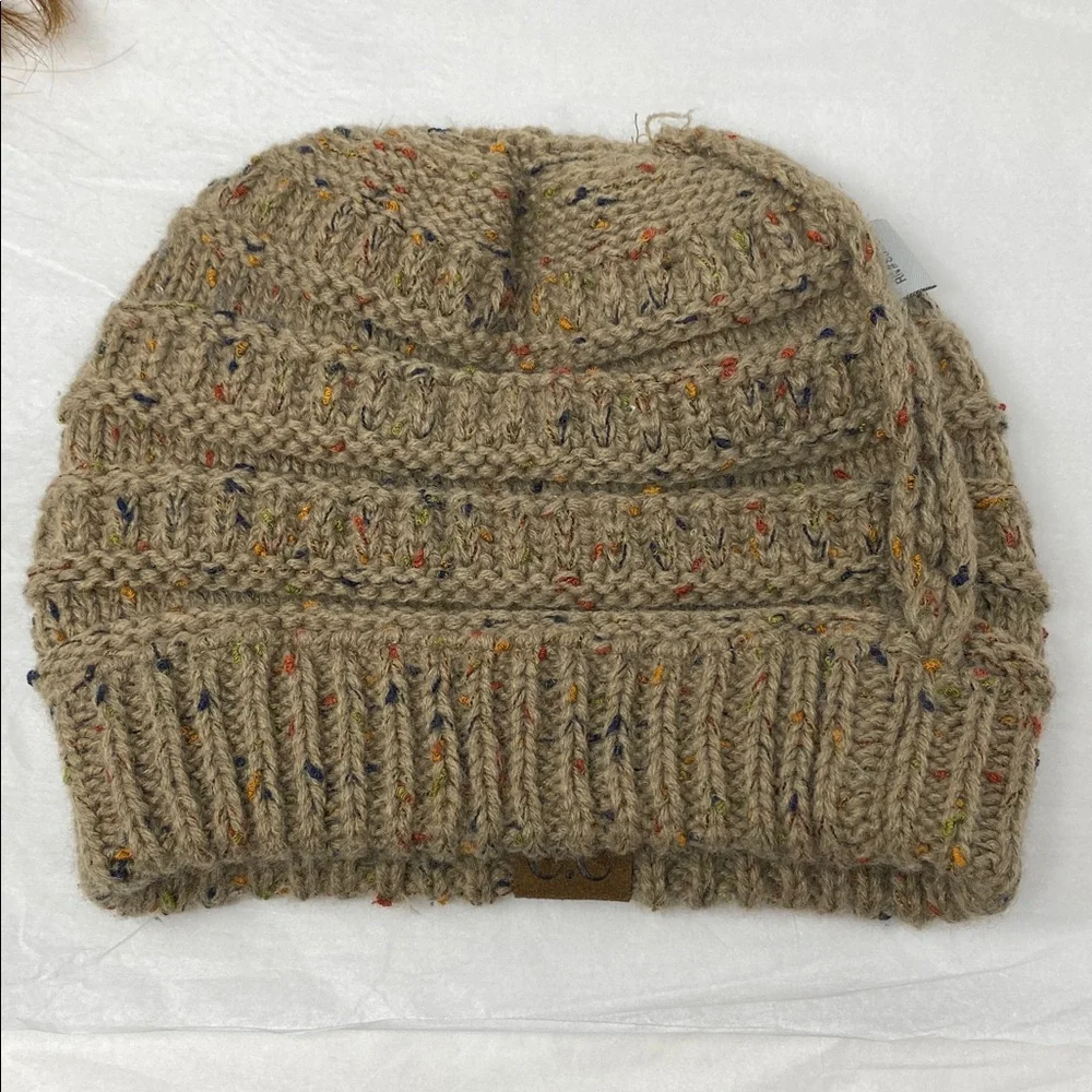 C.C Messy Bun Beanie Tail Chunky Knit Stretch Confetti Ponytail Beanie